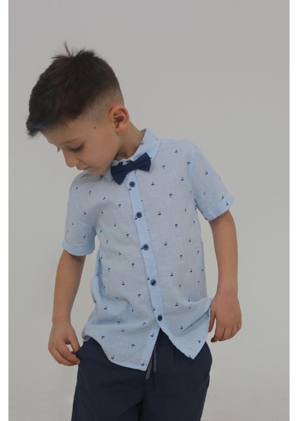 Mavi Renk Desenli Erkek Bebek Papyonlu Gömlek fiyatları