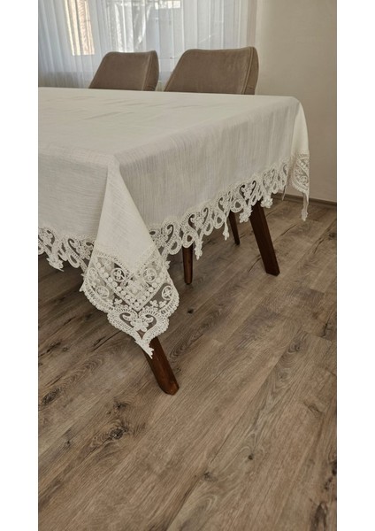 Gardenya Keten Dertsiz Kalp Desenli Ağır Güpürlü Krem Masa ÖRTÜSÜ-160X160...160X500 fırsatları