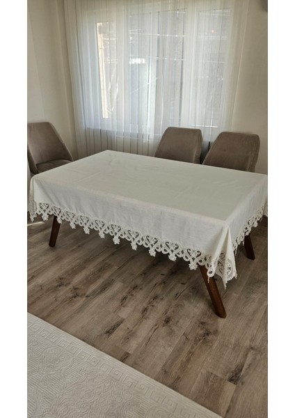 Gardenya Keten Dertsiz Kalp Desenli Ağır Güpürlü Krem Masa ÖRTÜSÜ-160X160...160X500 indirimleri