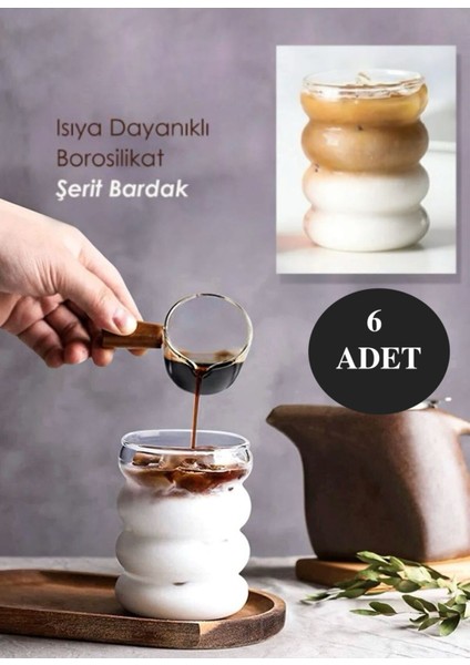 6 Adet 300 ml Borosilikat Isıya Dayanıklı Bardak 6 Adet Cam Pipet | Sıcak, Soğuk Kahve ve Kokteyl Bardağı