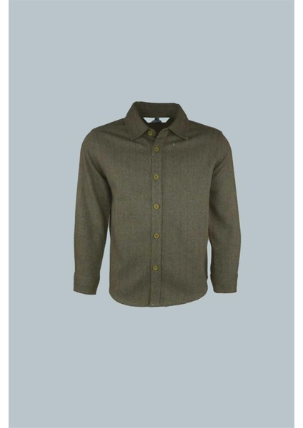 Koyu Kahve Melanj Renk Uzun Kollu Erkek Çocuk Gömlek