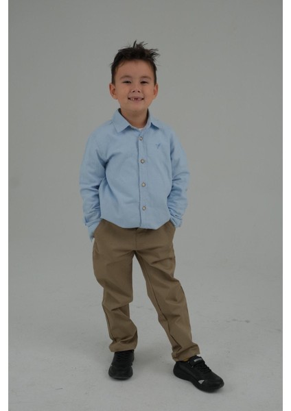 Açık Mavi Renk Düz Uzun Kollu Erkek Çocuk Gömlek fiyatları