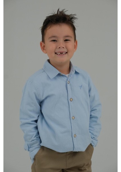 Açık Mavi Renk Düz Uzun Kollu Erkek Çocuk Gömlek fırsatları