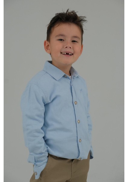 Açık Mavi Renk Düz Uzun Kollu Erkek Çocuk Gömlek indirimleri