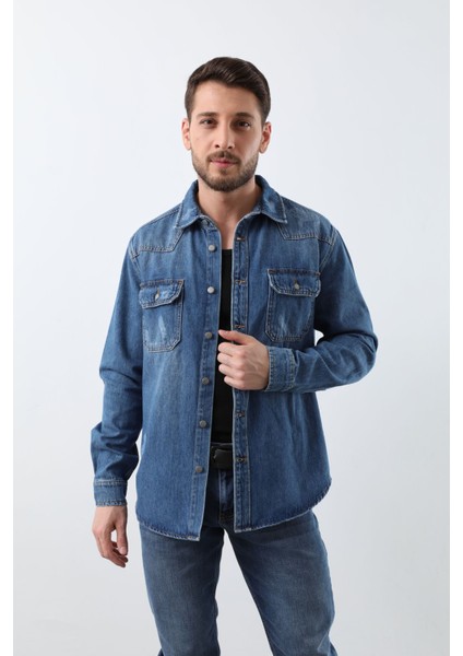 Banny Jeans Erkek Mavi Jean Gömlek