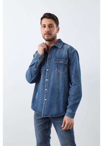 Banny Jeans Erkek Mavi Jean Gömlek