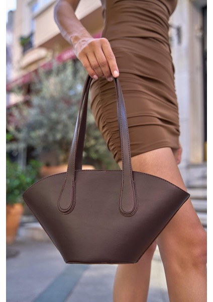 Kahverengi Kadın Deri Görünümlü Shopper Çanta modelleri