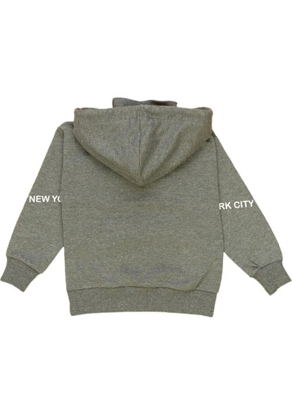 Erkek Çocuk Brooklyn Yazı Desenli Cepli Kapüşonlu Antrasit Renk Sweatshirt