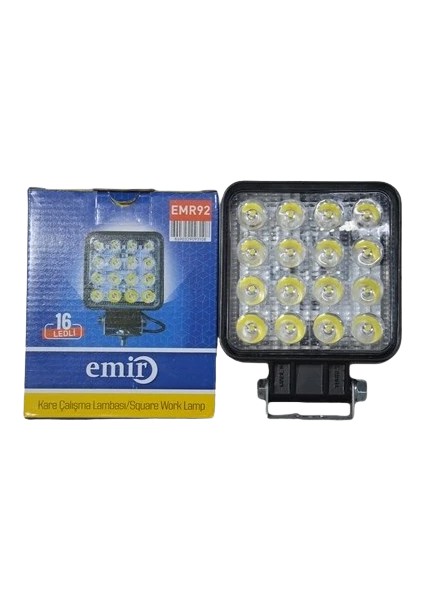 16 LED Kare Kalın Kasalı Off Road Sis Farı Çalışma Lambası 12-24V 2 Adet