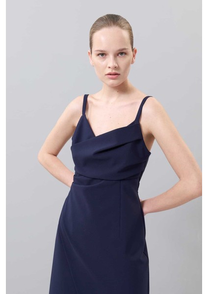 Askılı Drape Detaylı Asimetrik Elbise Lacivert K2511017_015 modelleri