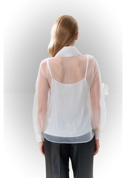 Çiçek Detaylı Organze Gömlek Beyaz K2513504_002 fiyatları