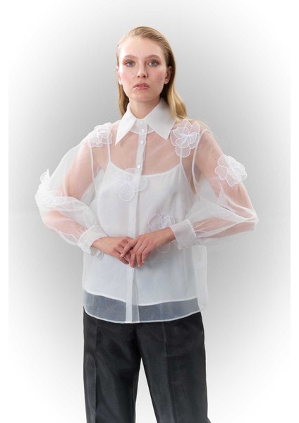 Çiçek Detaylı Organze Gömlek Beyaz K2513504_002 modelleri