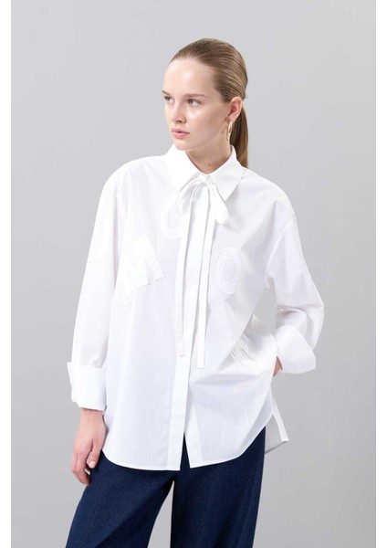 Nakışlı Beli Kuşaklı Gömlek Beyaz K2513532_002 fiyatları