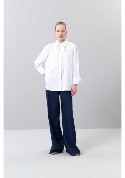 Nakışlı Beli Kuşaklı Gömlek Beyaz K2513532_002 indirimleri