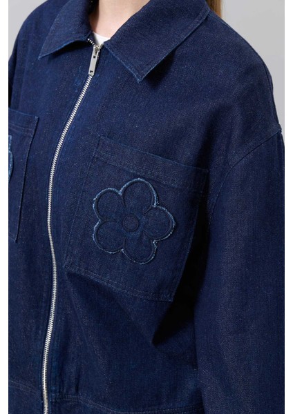 Önden Fermuarlı Iki Cepli Denim Ceket Lacivert K2516021_015 fırsatları