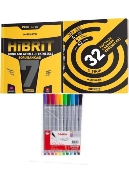 7. Sınıf Hibrit Matematik Soru Bankası ve 32 Haftalık Kazanım Denemeleri +Fineliner Pen