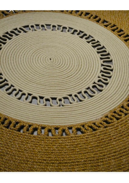 Mola Serisi Jüt Hasır Görünümlü Desenli Modern El Örgüsü Daire Halı Kilim