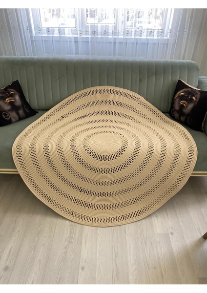 Mola Serisi Jüt,hasır Görünümlü,desenli Moderin El Örgüsü,halı,kilim Krem Rengi