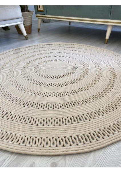 Mola Serisi Jüt,hasır Görünümlü,desenli Moderin El Örgüsü,halı,kilim Krem Rengi