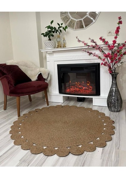 Hasır Jüt Halı El Örgüsü Halı Kilim Yıkanabilir Çift Taraflı Yuvarlak