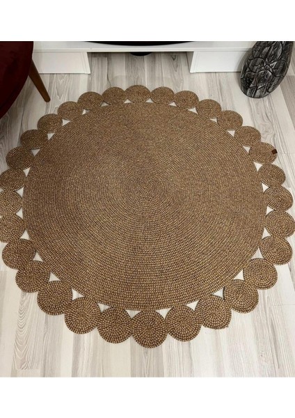 Hasır Jüt Halı El Örgüsü Halı Kilim Yıkanabilir Çift Taraflı Yuvarlak
