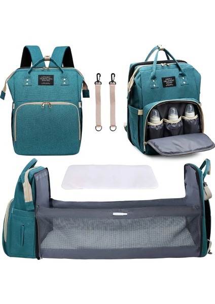 Bebek Bakım Seyahat Çantası Yataklı Alt Değiştirme Özellikli USB Şarjlı Kasnaklı Güneşlik Sineklikli