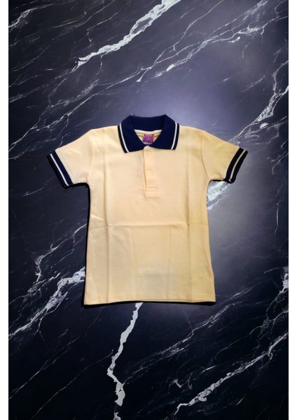 Siyah Çizgi Yaka Sarı Kısa Kol Polo Yaka Lakos T-Shirt