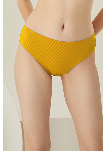 Sarı Reps Yüksek Bel Tek Alt Bikini