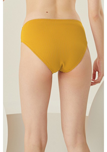 Sarı Reps Yüksek Bel Tek Alt Bikini fiyatları