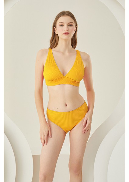 Sarı Reps Üçgen Tek Üst Bikini