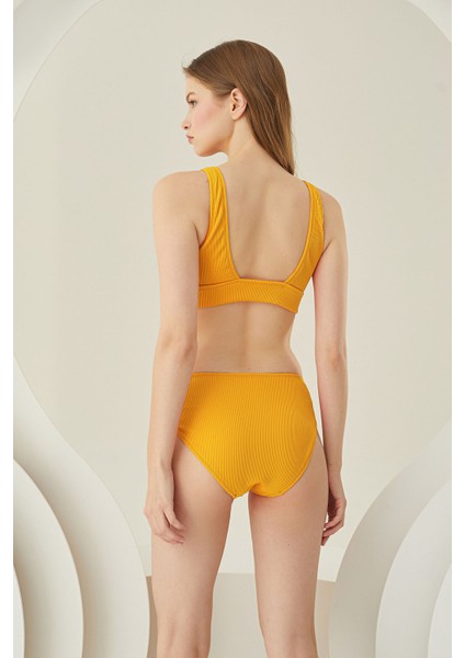 Sarı Reps Üçgen Tek Üst Bikini