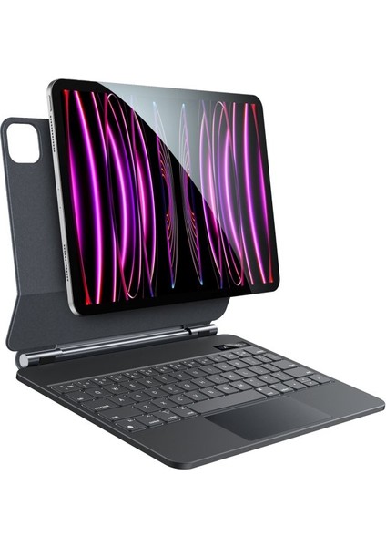 Apple iPad Pro 13 Inç M4 (2024) LED Aydınlatmalı Touchpadli Manyetik Kapaklı Bluetoothlu Magic Klavyeli Kılıf A2925 A2926