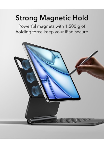 Apple iPad Air 13 Inç M2 (2024) LED Aydınlatmalı Touchpadli Manyetik Kapaklı Bluetoothlu Magic Klavyeli Kılıf A2898 A2899