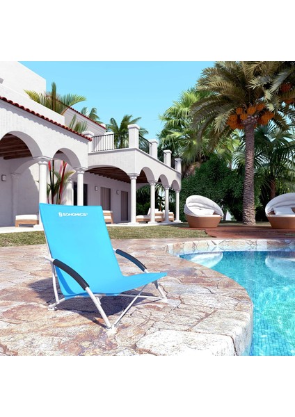 Katlanır Plaj Sandalyesi, Taşıma Çantalı, 150 Kg'a Kadar Yük, Oxford Kumaş, Mavi, 56 x 53 x 64 cm