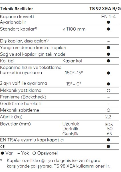 Ts 92 Xea Kapı Kapatıcı