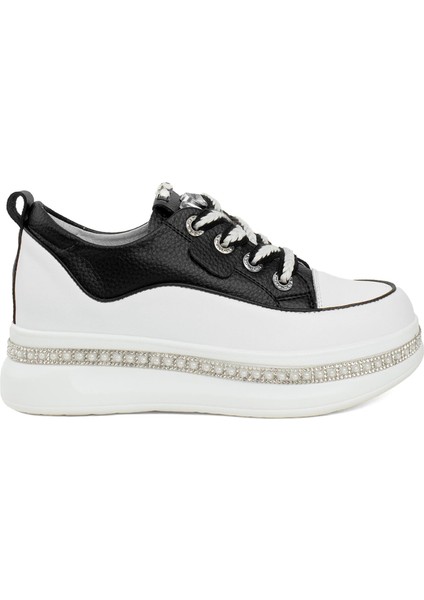 24K308-1 Kadın Deri Kalın Taban Sneaker Siyah