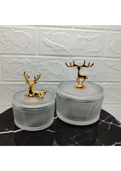 Geyik Detaylı 2'li Cam Şekerlik Takımı