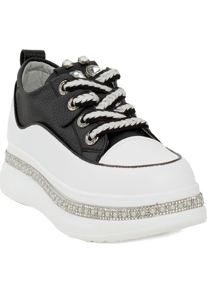 24K308-1 Kadın Deri Kalın Taban Sneaker Siyah