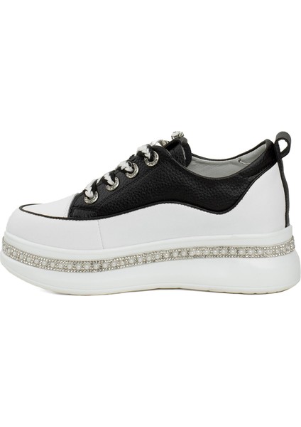 24K308-1 Kadın Deri Kalın Taban Sneaker Siyah