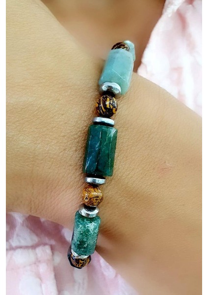 Yeşim Hematit taşlı Kuka detaylı tasarım doğal taş bileklik