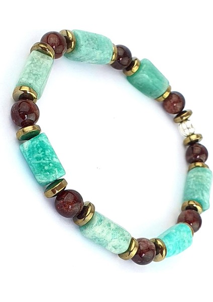 Amazonit ve Granat Taşlı Tasarım Doğal Taş Bileklik fiyatları