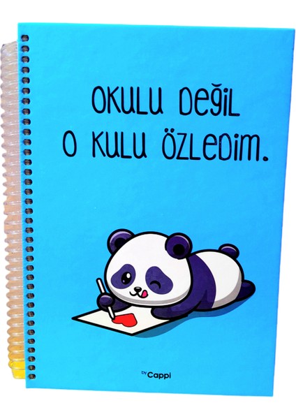 Panda Mavi Renk Yazılı Sözlü Sert Kapak Okul Defteri Günlük Anı Defteri Not Defteri ve Ajanda