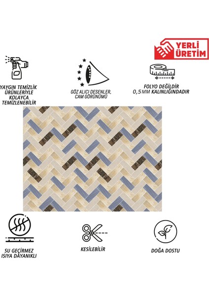 Kendinden Yapışkanlı Renkli Balık Sırtı Mermer Desenli Pvc Panel 41 x 62 cm (4 Adet) 1 M²