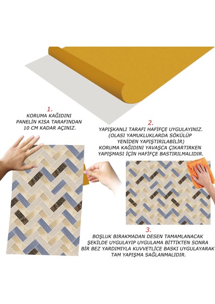 Kendinden Yapışkanlı Renkli Balık Sırtı Mermer Desenli Pvc Panel 41 x 62 cm (4 Adet) 1 M²