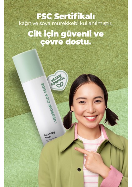 Vegrow Cica Mide Balancing Toner Arındırıcı Dengeleyici Vegan Yeşil Çay Özlü Tonik Kore 150ml fırsatları