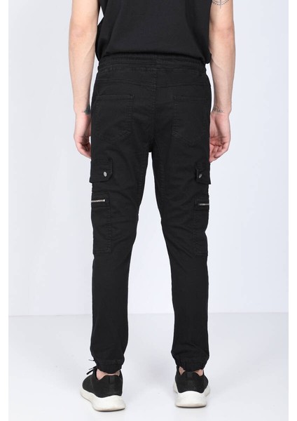 Erkek Siyah Kargo Cepli Jogger Pantolon