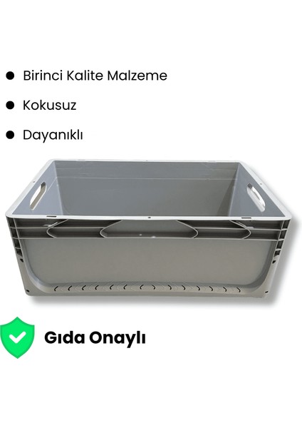 1.Kalite Gri Plastik Kasa 60x40x22 cm - Kokusuz Sağlam Plastik Kutu 44 Litre