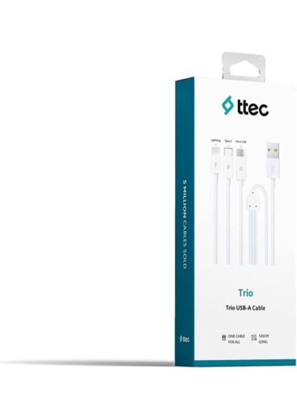 Trio Çoklu Şarj Kablosu Type-C,lightning,micro USB 120CM Beyaz - 2DK7521