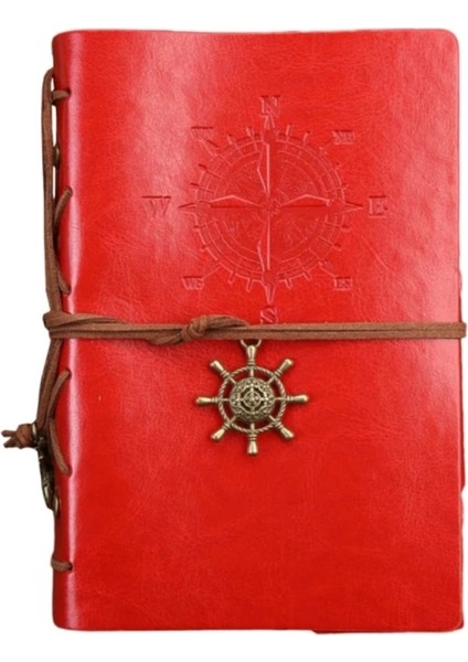 Bağcıklı Deri Ciltli Defter El Yapımı Spiralli Denizci Pusula Logo Çizgisiz Vintage Yaprak Gezgin Günlük Not Anı Hatıra Defteri
