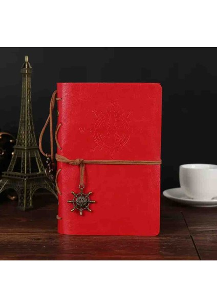 Bağcıklı Deri Ciltli Defter El Yapımı Spiralli Denizci Pusula Logo Çizgisiz Vintage Yaprak Gezgin Günlük Not Anı Hatıra Defteri